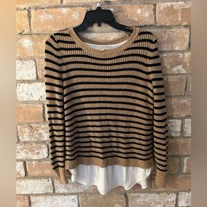 LOFT Women's Black and Tan Striped Sweater. Size XS.
